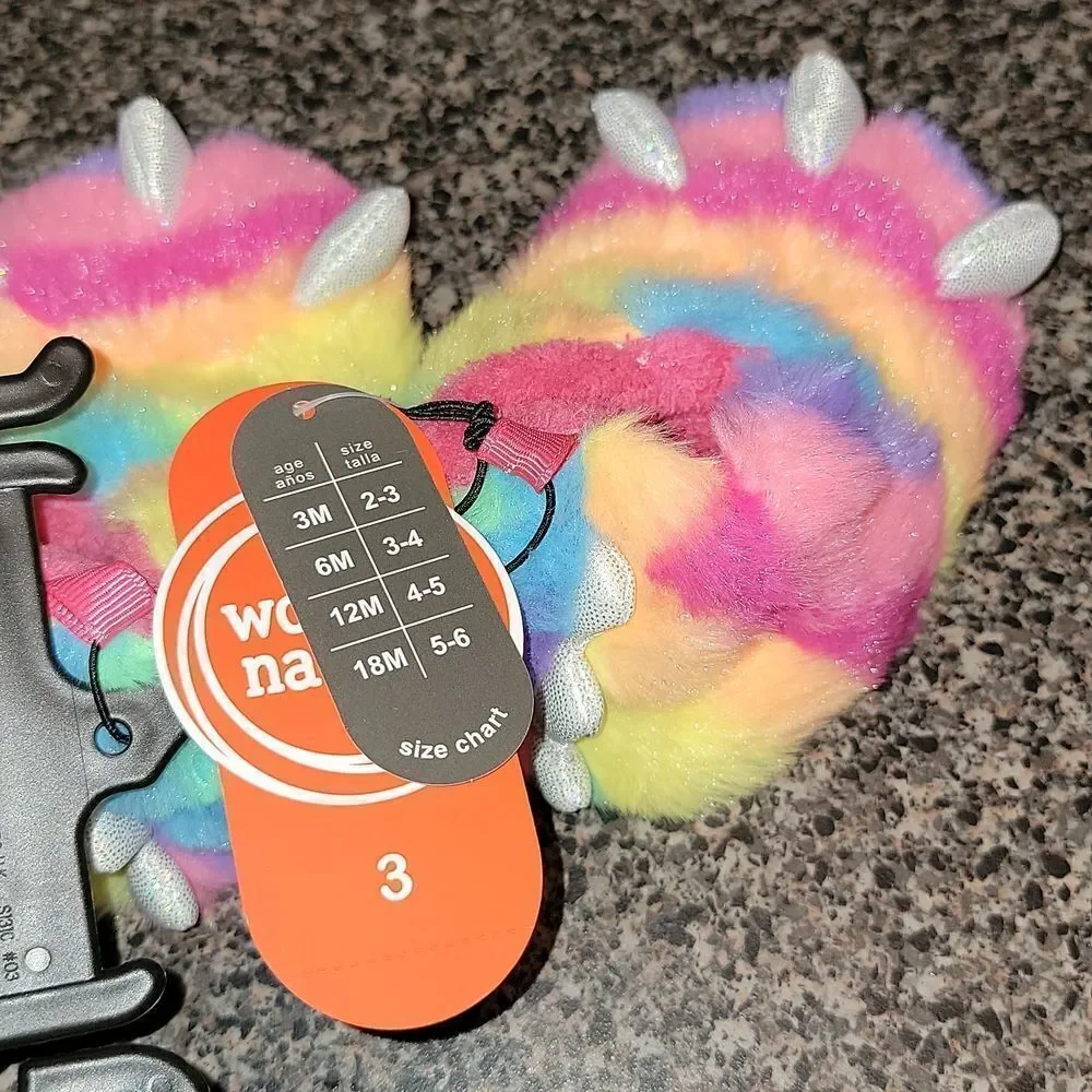 New Girls Dinosaur Monster Claws Glitter Rainbow Bedroom Slippers Size 3